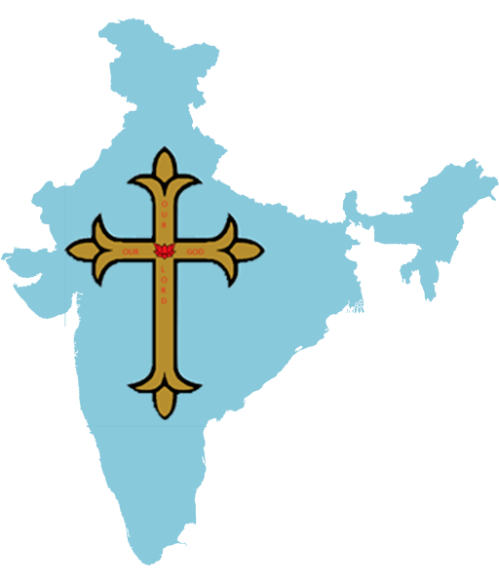 Syrian-style gold cross imposed on map of India.