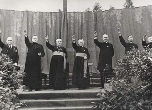 Catholic priests make fascist salute.