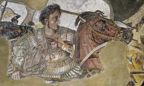 Mosaic of Alexander and his horse Bucephalus.